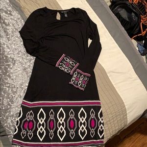 Black long-sleeved jersey dress purple accents med